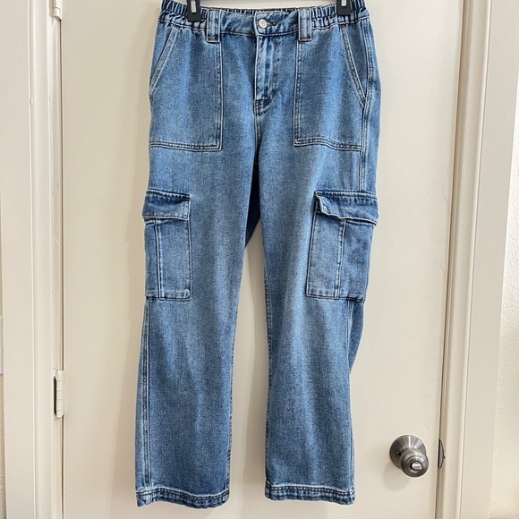 PacSun Denim - PacSun Women Cargo Jeans Medium Elastic Waist Pull On Straight Leg Utility Denim